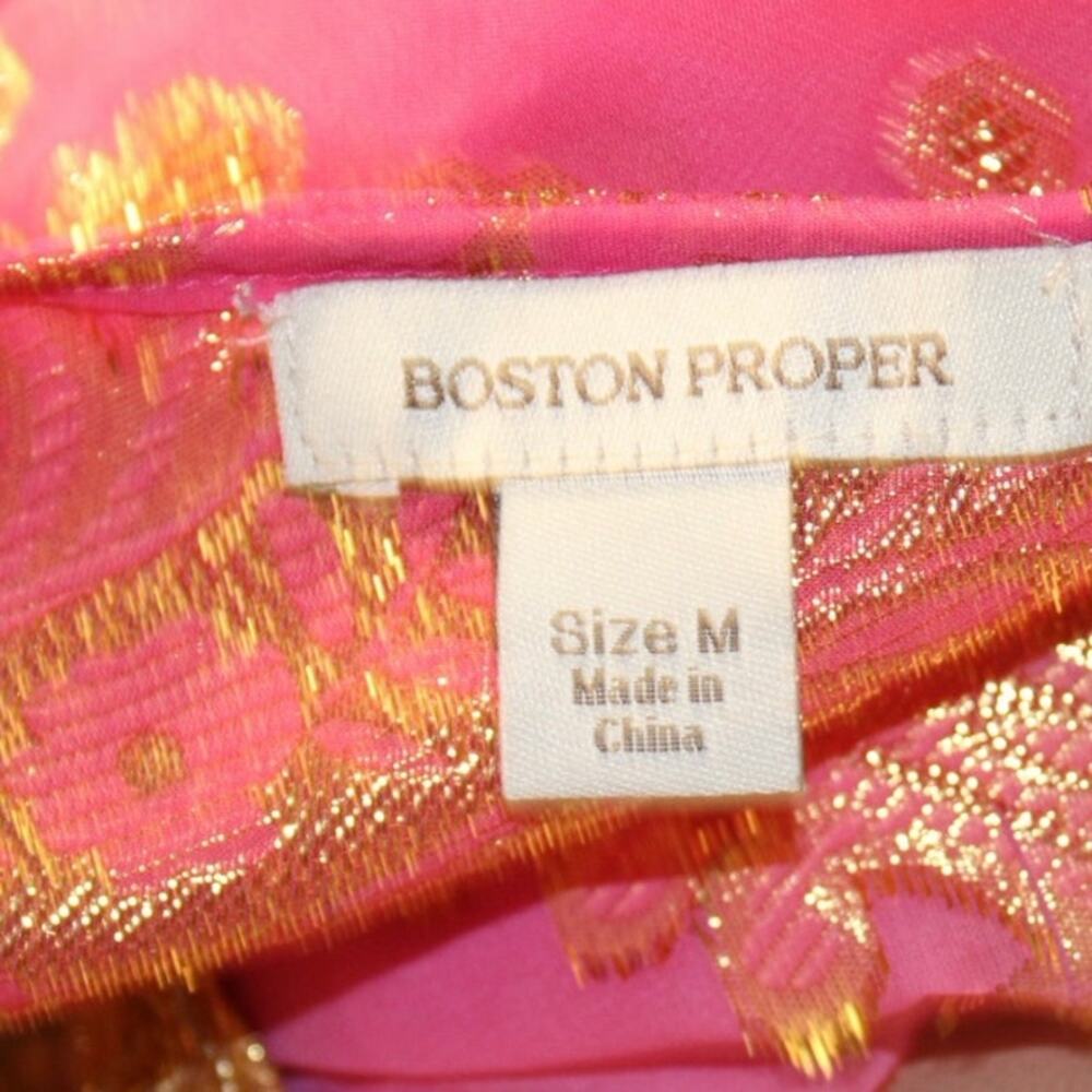 Boston Proper Gold Metallic Brocade Kaftan Cape Top | Jeweled V-Neck | Size M - Picture 6 of 7